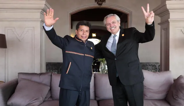 Pedro Castillo se reunió con Alberto Fernández en Chile. Foto: Presidencia