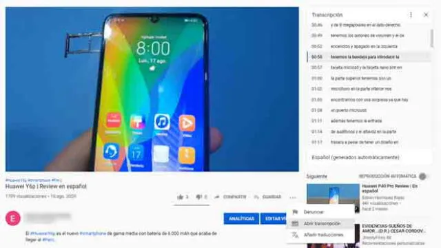 Abrir transcripción en un video de YouTube. (Fotos: TreceBits)