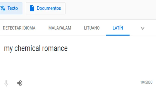 Desliza las imágenes que revelan el error de Google Translate, con el nombre del grupo My Chemical Romance.