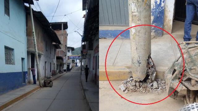 #YoDenuncio: poste de alumbrado inclinado podría caer sobre vivienda
