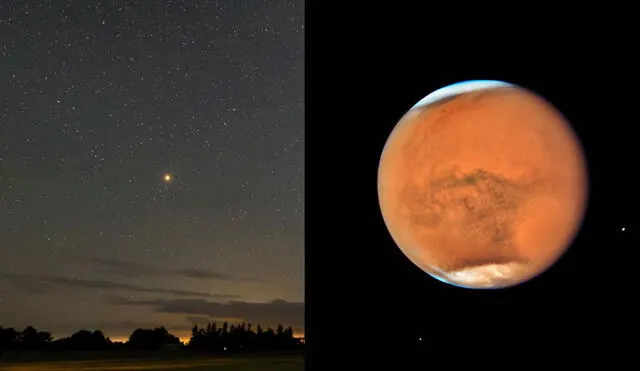 Ahora, en ausencia de la Luna, Marte es el objeto más brillante del cielo. Foto: composición/ Malcolm Park/ NASA/ ESA.
