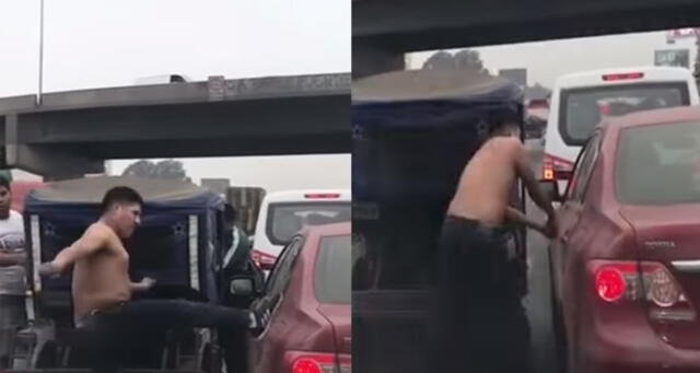 Surco: Mototaxista cierra el paso a conductor y causa destrozos en vehículo [VIDEO]