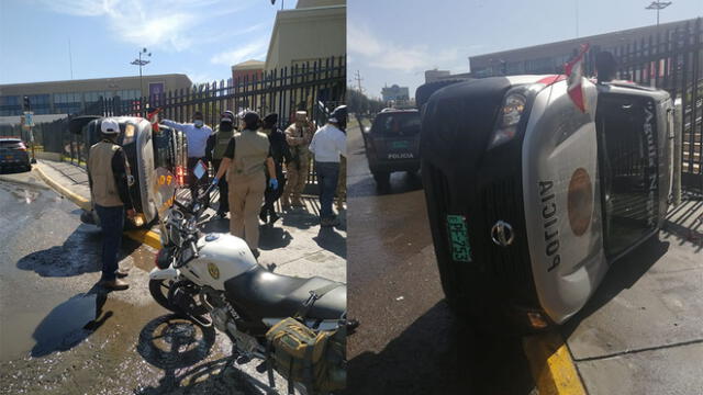 Camioneta de Aguilas Negras se volcó a la altura del centro comercial en Cerro Colorado en Arequipa..