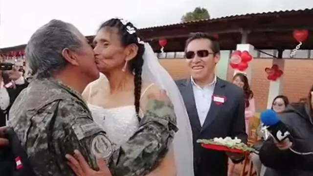 Doris Calderón Molina (86) y Francisco Nalvarte Cáceres (87) se casaron acompañados por más de 40 personas. (Foto: Captura de video / RPP Noticias)