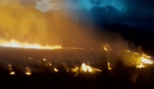 Incendio forestal amenaza carretera en Sicuani. Foto:Captura Canal N