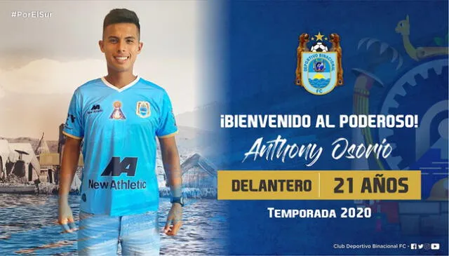 Anthony Osorio fue oficializado por Binacional como nuevo refuerzo para la temporada 2020.