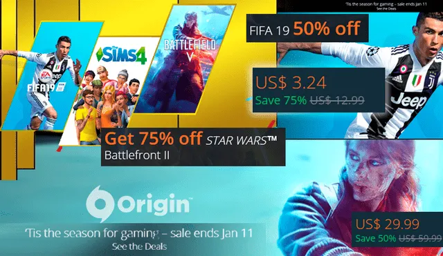 Juegos en oferta: Origin ofrece descuentos de hasta 85% en Battlefield V, FIFA 19 y más