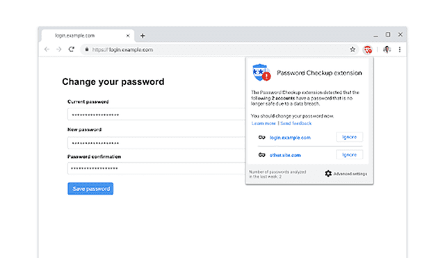 Google Chrome Password Checkup Extensión