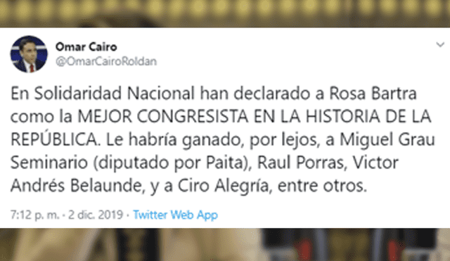 “Rosa Bartra es la mejor congresista en la historia de la República”: frase genera polémica