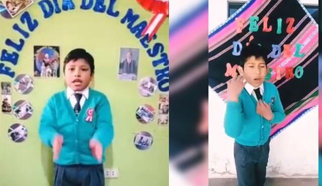 Escolares deben grabarse en un video mientras recitan o cantan. Foto: Captura video.