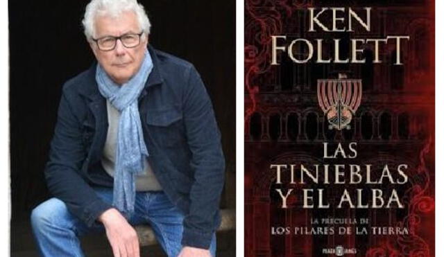 Escritor británico Ken Follet y portada de su nueva novela.