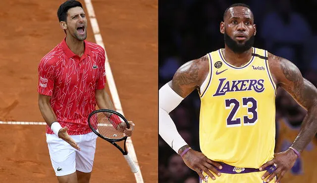 Novak Djokovic reta a LeBron James a un juego de básquet. Foto: AFP/Composición
