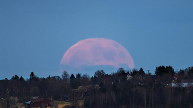 Luna llena de junio de 2014, captada desde la aldea sueca de Marieby. La Luna se ve grande porque la escena fue capturada con una lente de larga distancia focal. Foto: Goran Strand / NASA.