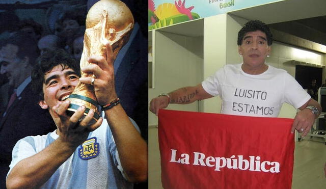 Diego Armando Maradona, campeón del mundo en México 86, posa con la bandera de La República. Foto: Composición de FIFA y La República