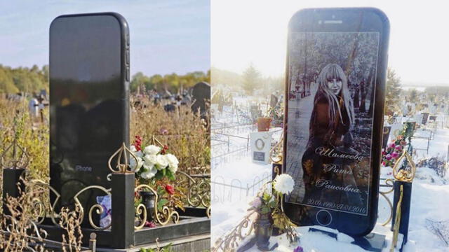 Rusia: cumplen sueño de joven y la entierran con lápida en forma de iPhone