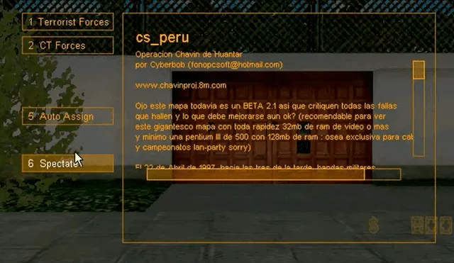 cs_peru solo llegó a su fase beta, por lo que nunca se añadió a Counter Strike.