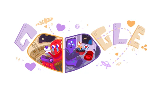 Google nos presenta su doodle celebrando el amor incluso fuera de este mundo. (Captura Google)