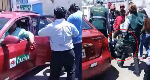 Golpean y arrastran a inspector que intervino taxi por el plaqueo en Arequipa