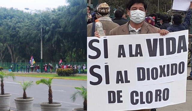 Manifestantes a favor del dióxido de cloro protestaron sin autorización. Foto: Twitter.
