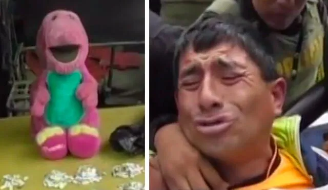 Delincuente llora al incautarle peluche de ‘Barney’ donde escondía droga [VIDEO]
