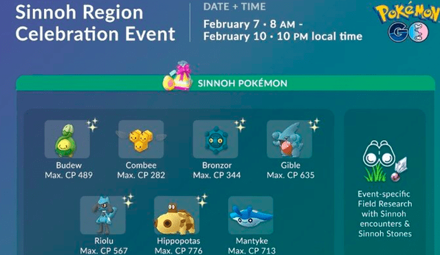 Pokémon de Sinnoh eclosionarán de Huevos de 7 KM durante el evento de Pokémon GO.