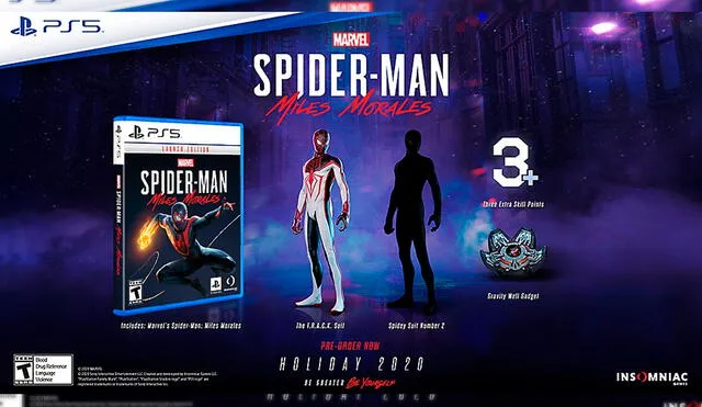 Las ediciones de PS5 y PS4 de Marvel's Spider-Man; Miles Morales incluyen dos trajes para el superhéroe.