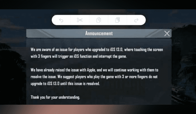 Si juegas con tres dedos, se recomienda no actualizar a iOS 13 para evitar problemas con PUBG Mobile.
