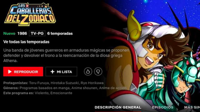 Las seis temporadas de Caballeros del Zodiaco ya se encuentra disponible en Netflix. Foto: Captura