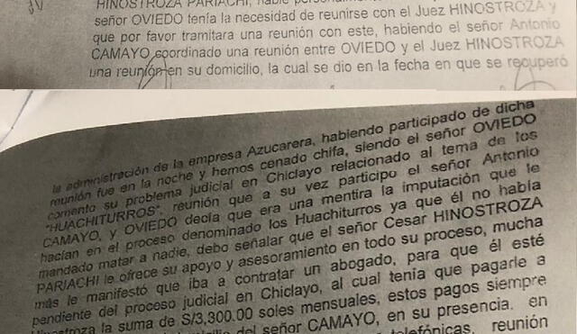 Camayo se contradice en declaraciones sobre Oviedo e Hinostroza