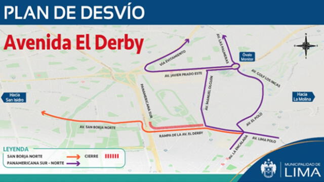 La restricción vehicular será desde las intersecciones de las avenidas Manuel Olguín y El Derby con dirección a la Panamericana Sur. (Foto: Municipalidad de Lima)