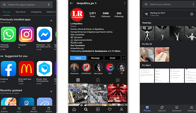 Dark Mode activa la interfaz oscura en diversas apps.