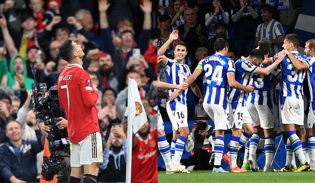 Real Sociedad venció 1-0 al United en la primera fecha de la Europa League. Foto: Composición AFP