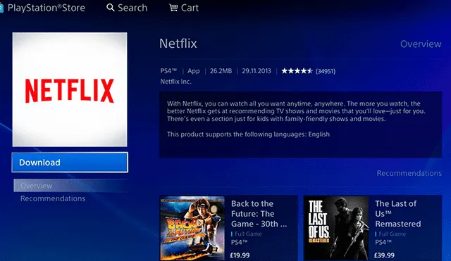 Netflix es una de los tantos servicios de streaming de películas y series que puedes descargar gratis en tu PS4.