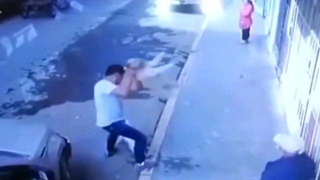 Antes de lanzarlo contra el suelo el agresor ya había pateado al perro. (Foto: Captura de video / Latina Noticias)