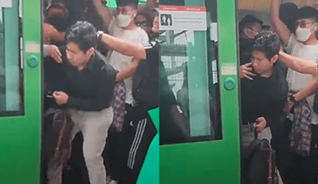 Joven intento ingresar al Metro de Lima nuevamente tras rechazo de usuarios. Foto: captura de video / Tik Tok