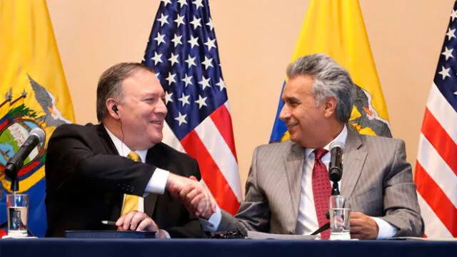 El Secretario de Estados Unidos y el presidente de Ecuador, Lenín Moreno, el pasado 20 de julio del 2019. Foto: AFP.