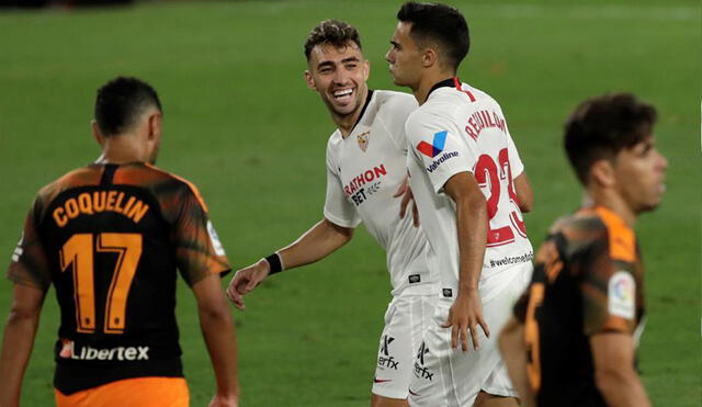 Sevilla derrotó 1-0 al Valencia con gol de Sergio Reguilón. Foto: EFE.