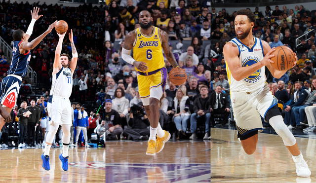 Luka Doncic, LeBron James y Stephen Curry intentarán ser los protagonistas de los partidos de este domingo en la NBA. Foto: Composición LR/AFP