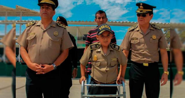 Piura: niño con parálisis cumple su sueño de ser policía  