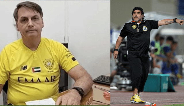 Bolsonaro usó camiseta del exequipo de Diego Maradona, el Al-Wasl. Foto: AFP
