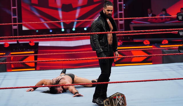 Seth Rollins tomó por sorpresa a Drew McIntyre al final del Monday Night RAW. Foto: WWE