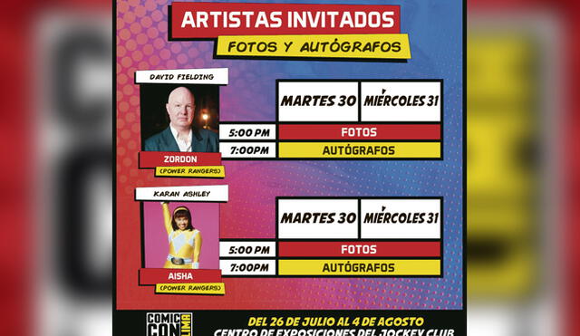 Lista de Artistas invitados a la Comic Con Lima 2019