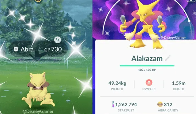 Abra y Alakazam shiny en Pokémon GO.