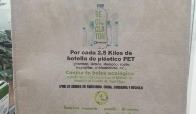 Huancayo: canjearán 2.5 kilos de plástico por una bolsa ecológica