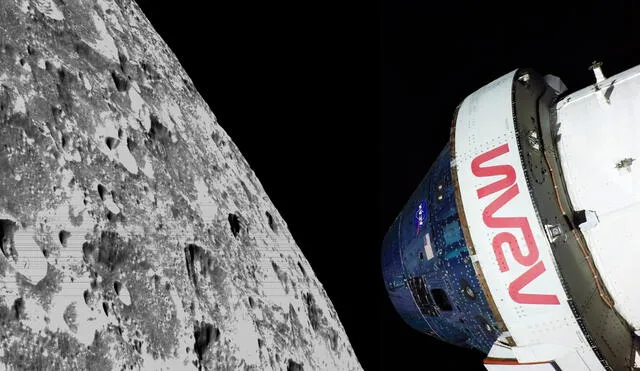 La nave Orión de Artemis 1 realizó su máxima aproximación a la Luna el pasado lunes, cuando se acercó a 130 kilómetros de su superficie. Foto: composición de La República / NASA