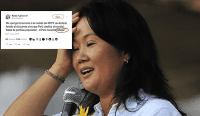 Twitter: ‘Crítica’ de Keiko Fujimori a día no laborable es falsa, pero se hace viral
