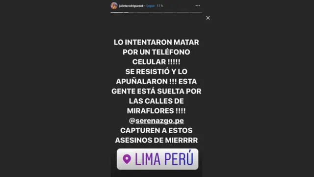 Julieta Rodriguez denuncia que peruano quiso matar a su primo. Fuente: Instagram