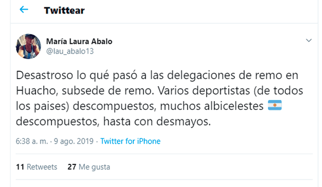 Laura Abalo, exremera argentina campeona en los Juegos Panamericanos de 2011, denunció los hechos vía Twitter.