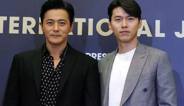 Hyun Bin y Jang Dong Gun en conferencia de prensa de película Rampant (2018).