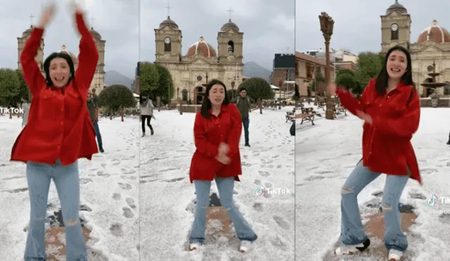 "Los pasos prohibidos" Joven huancaína baila tras granizada y escena se vuelve viral. Foto: composición LR